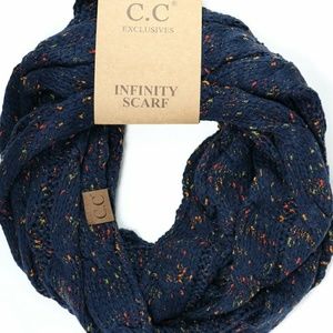 CC infinity cable knit navy blue flecked scarf nwt